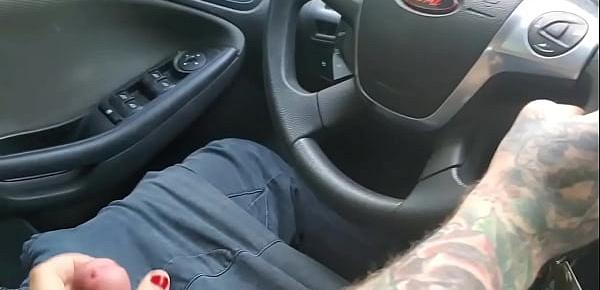 Playing with his dick and cum denial while driving